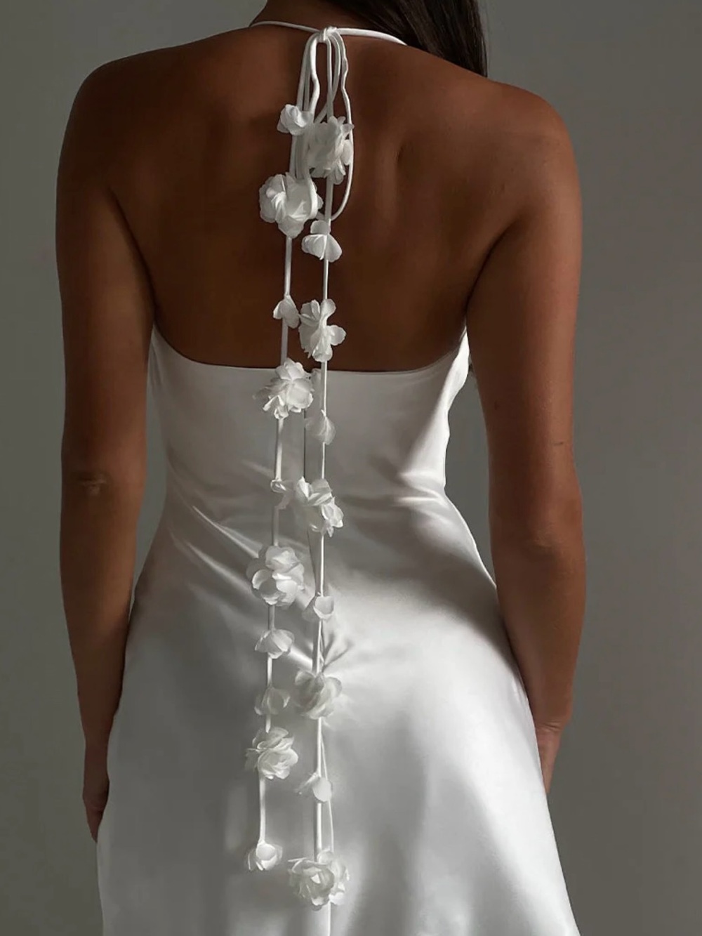 Meshki White Floral-Trim Satin Mini Dress - Otillie